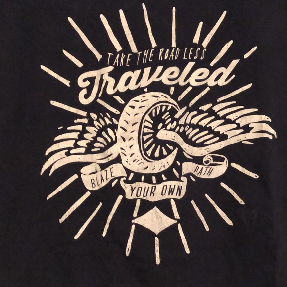 XL OLAN ROGERS Navy Blue V-Neck Graphic Tee “Road Less Travelled” - Picture 2 of 5